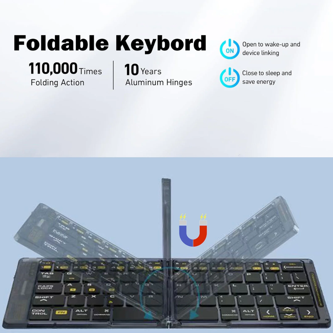 RONY Foldable Bluetooth keyboard: Rechargable Wireless Bluetooth Keyboard Portable Travel Keyboard for Phone Laptop Mac Desktop