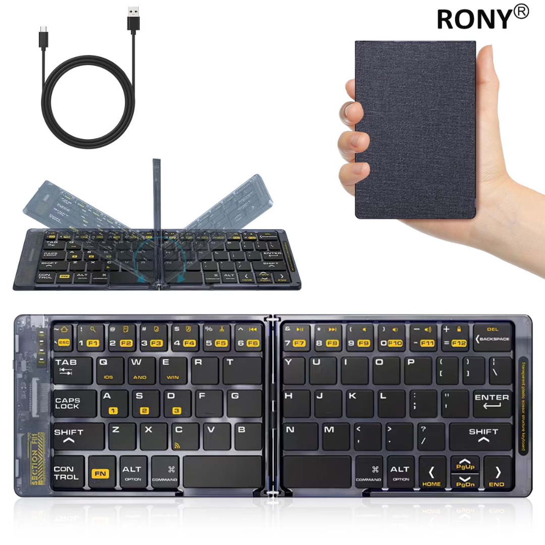 RONY Foldable Bluetooth keyboard: Rechargable Wireless Bluetooth Keyboard Portable Travel Keyboard for Phone Laptop Mac Desktop