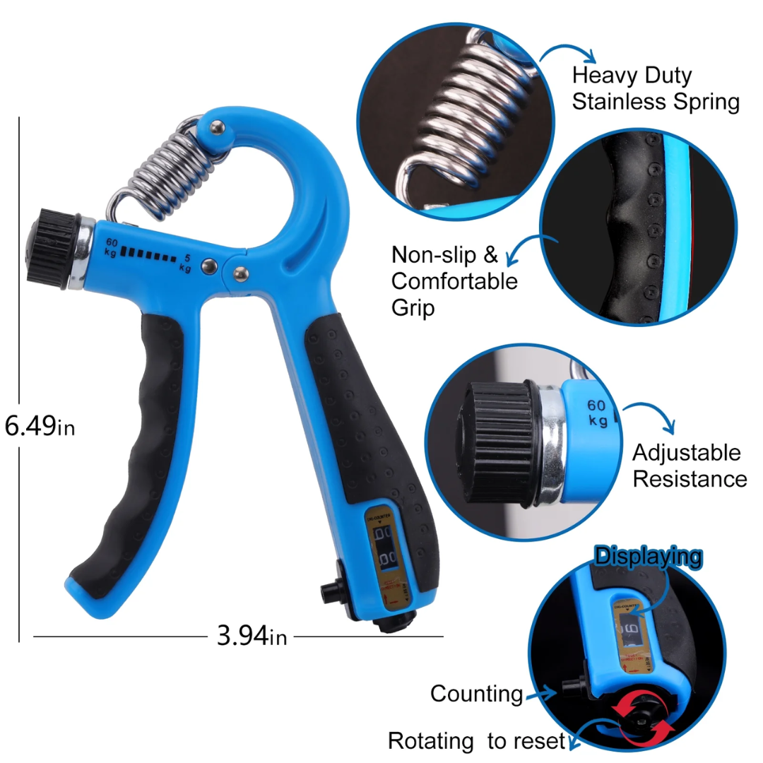 Cyrico 5-in-1 Hand Grip Strengthener - Adjustable Forearm Grip Strength Trainer for Finger & Wrist (Blue)