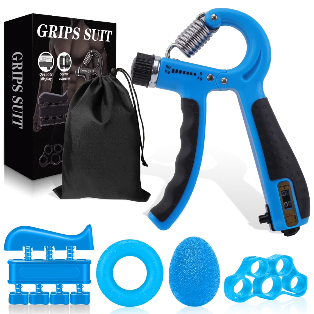 Cyrico 5-in-1 Hand Grip Strengthener - Adjustable Forearm Grip Strength Trainer for Finger & Wrist (Blue)