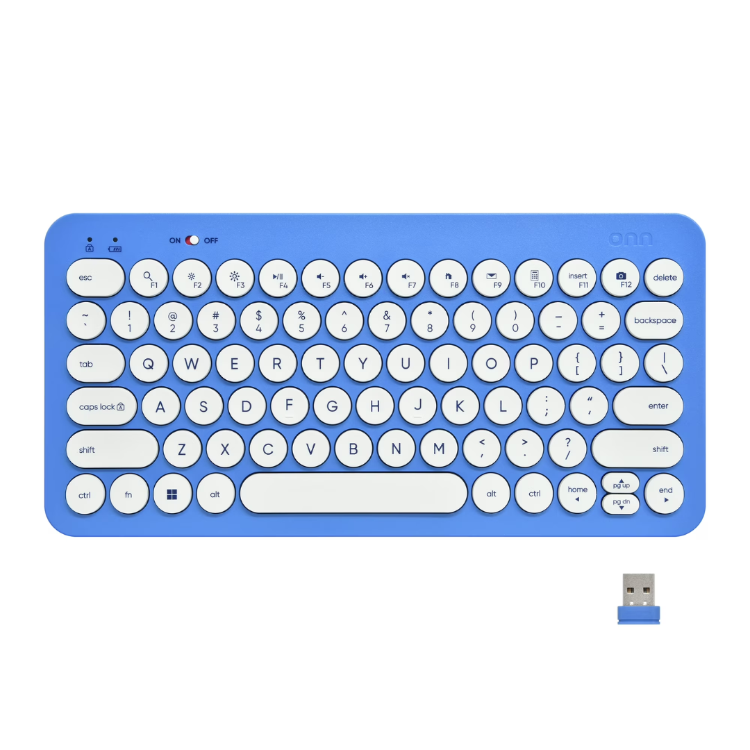 onn Mini Compact Wireless Office Keyboard USB Receiver, 78 Keys, Ultramarine