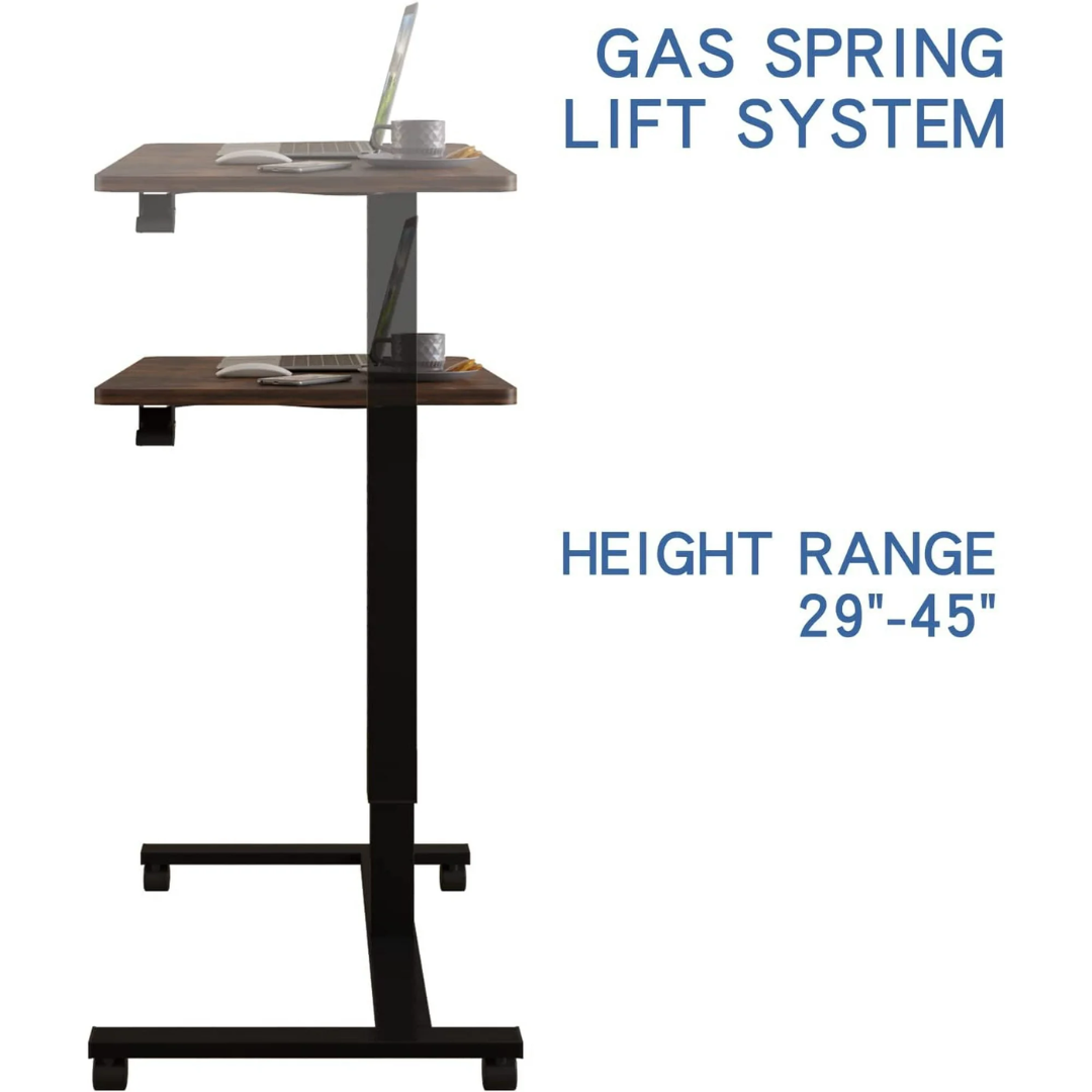 Mobile Standing Desk - 28" Rolling Height Adjustable Workstation with Desktop Stand (Rustic Brown)