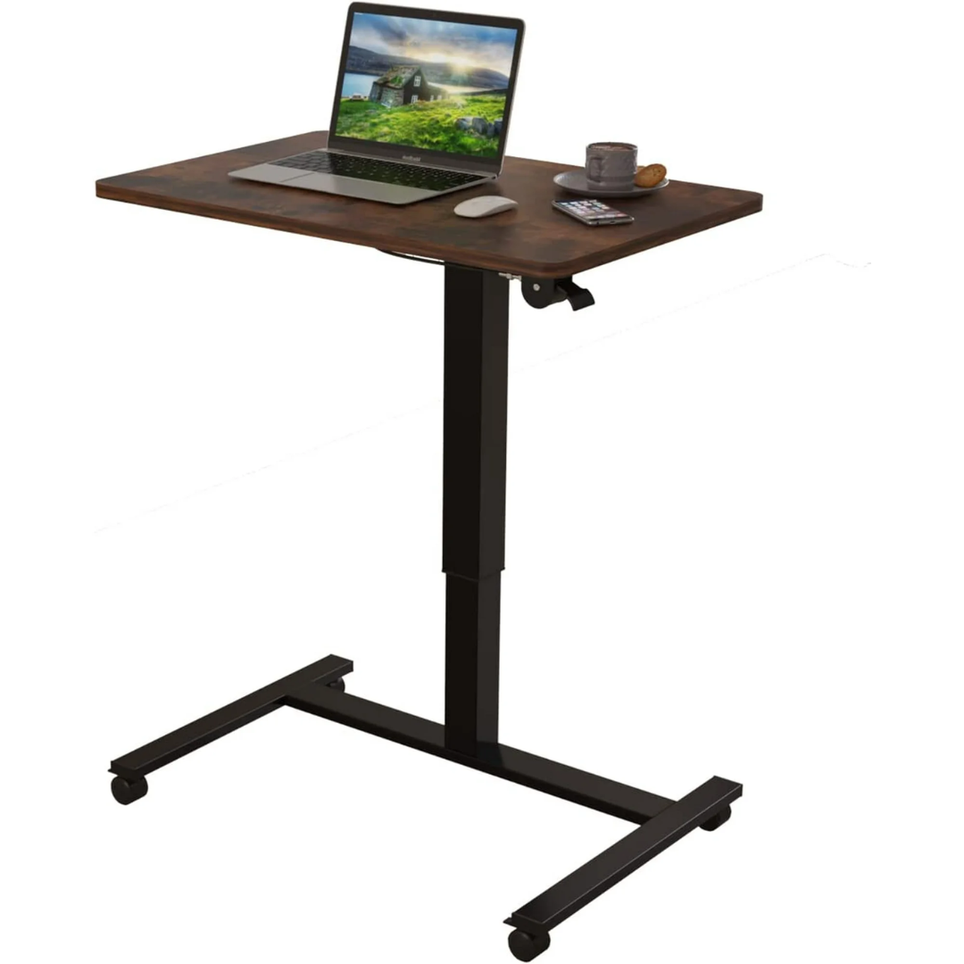 Mobile Standing Desk - 28" Rolling Height Adjustable Workstation with Desktop Stand (Rustic Brown)