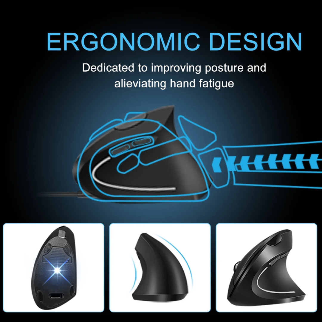 2.4G Wireless Vertical Mouse - Ergonomic Optical Mouse with Adjustable DPI (800/1200/1600), 6 Buttons for PC, Desktop & Laptop (Vertical Black)