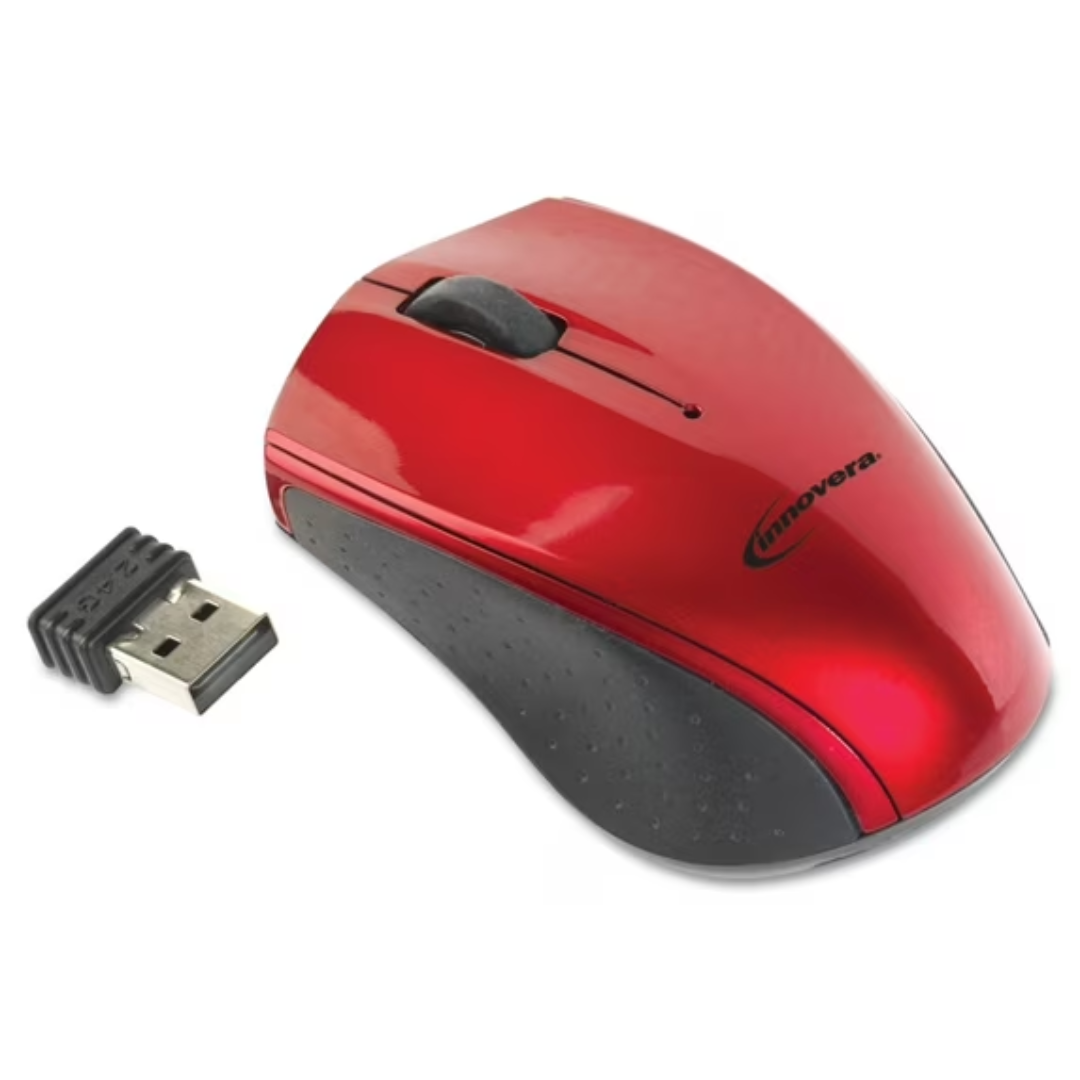 Innovera Compact 2.4Ghz Wireless Optical Mouse with Micro USB Dongle - Red/Black