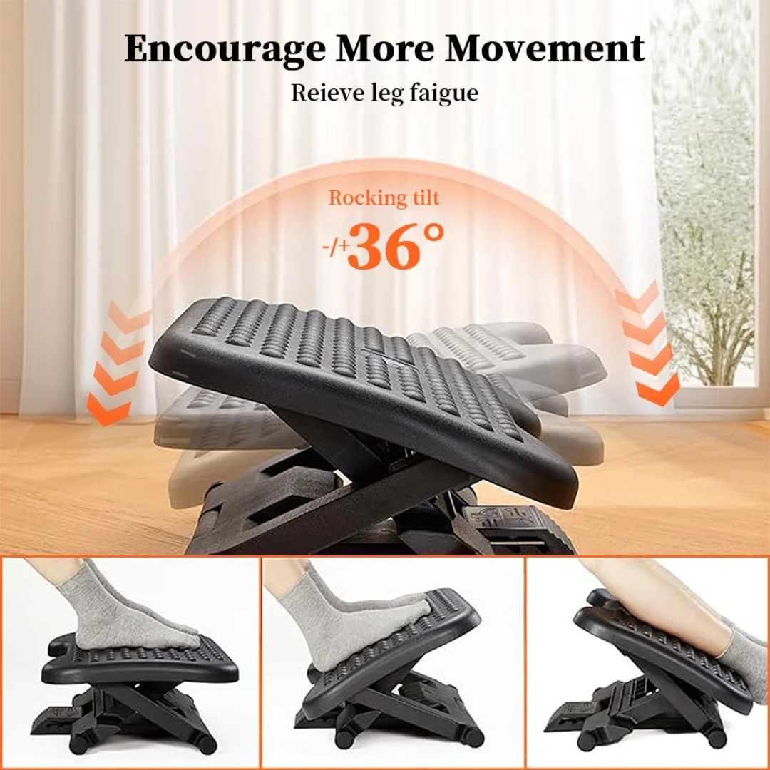 Adjustable Under-Desk Footrest with Massage - Ergonomic Foot Stool with 3 Height Positions & 30° Tilt Angle for Back Pain Relief and Leg Circulation