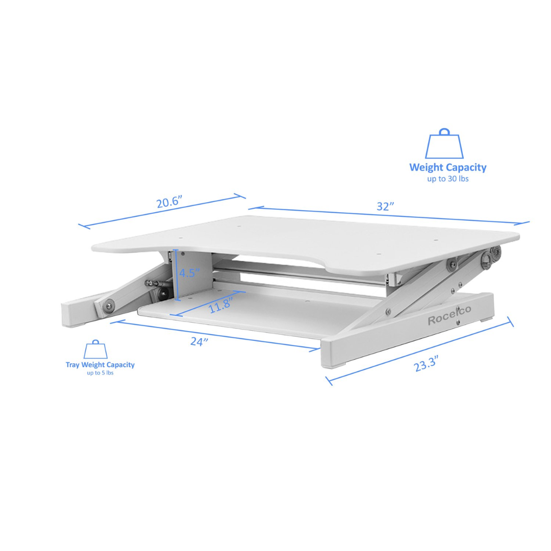 Rocelco 32" Adjustable Standing Desk Converter and Anti Fatigue Mat Bundle (White)