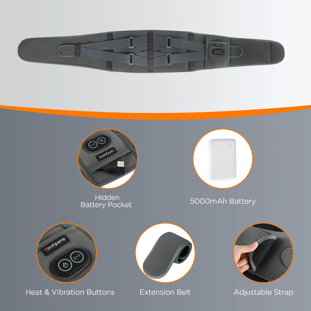 Comfytemp Battery-Powered Waist Belt with Heating and Massage (Grey)