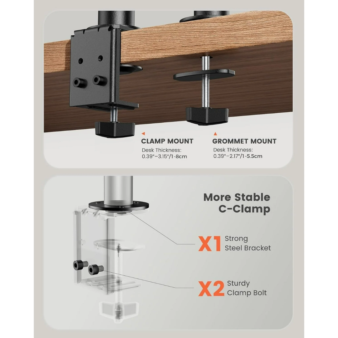 Dual Monitor Stand for 13"-32" Screens - Fully Adjustable Monitor Mount, Up to 17.6 lbs per Arm