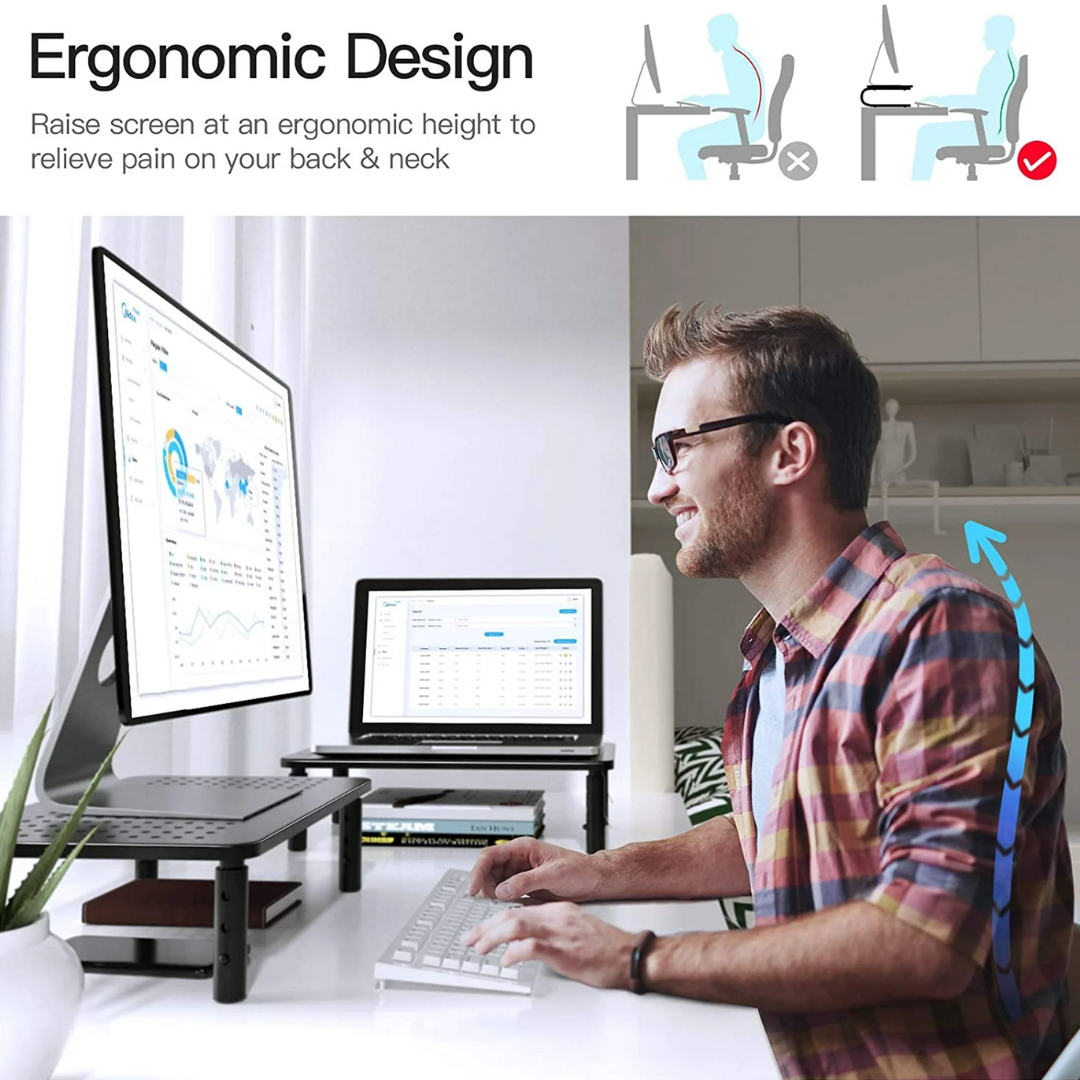 2-Pack Monitor Stand Riser with 3 Height Adjustable and Mesh Platform for Laptop, Computer, Printer