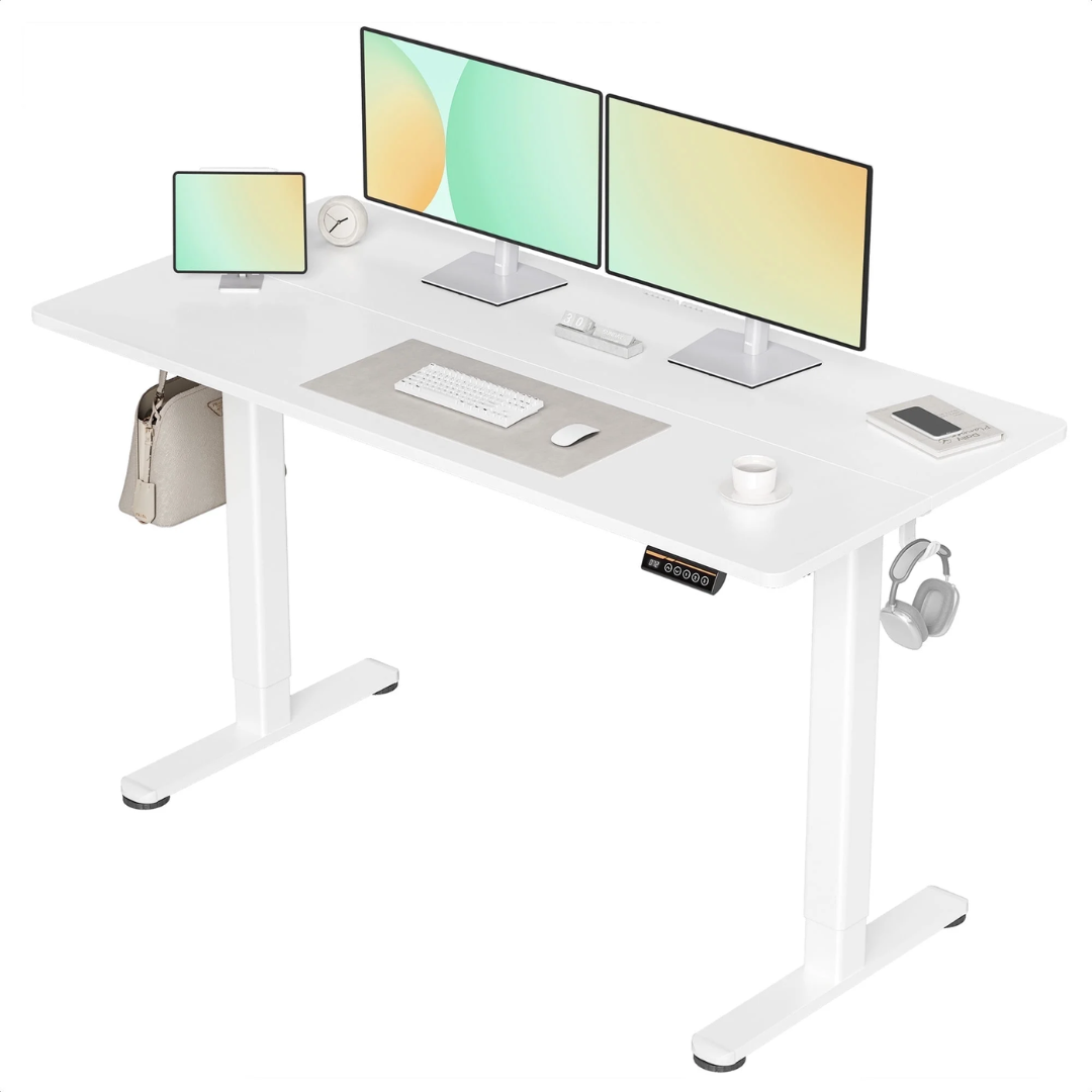 INNOVAR Electric Standing Desk - 55" x 24" Adjustable Height Sit-Stand Desk with Splice Board for Home Office (White Frame/White Top)