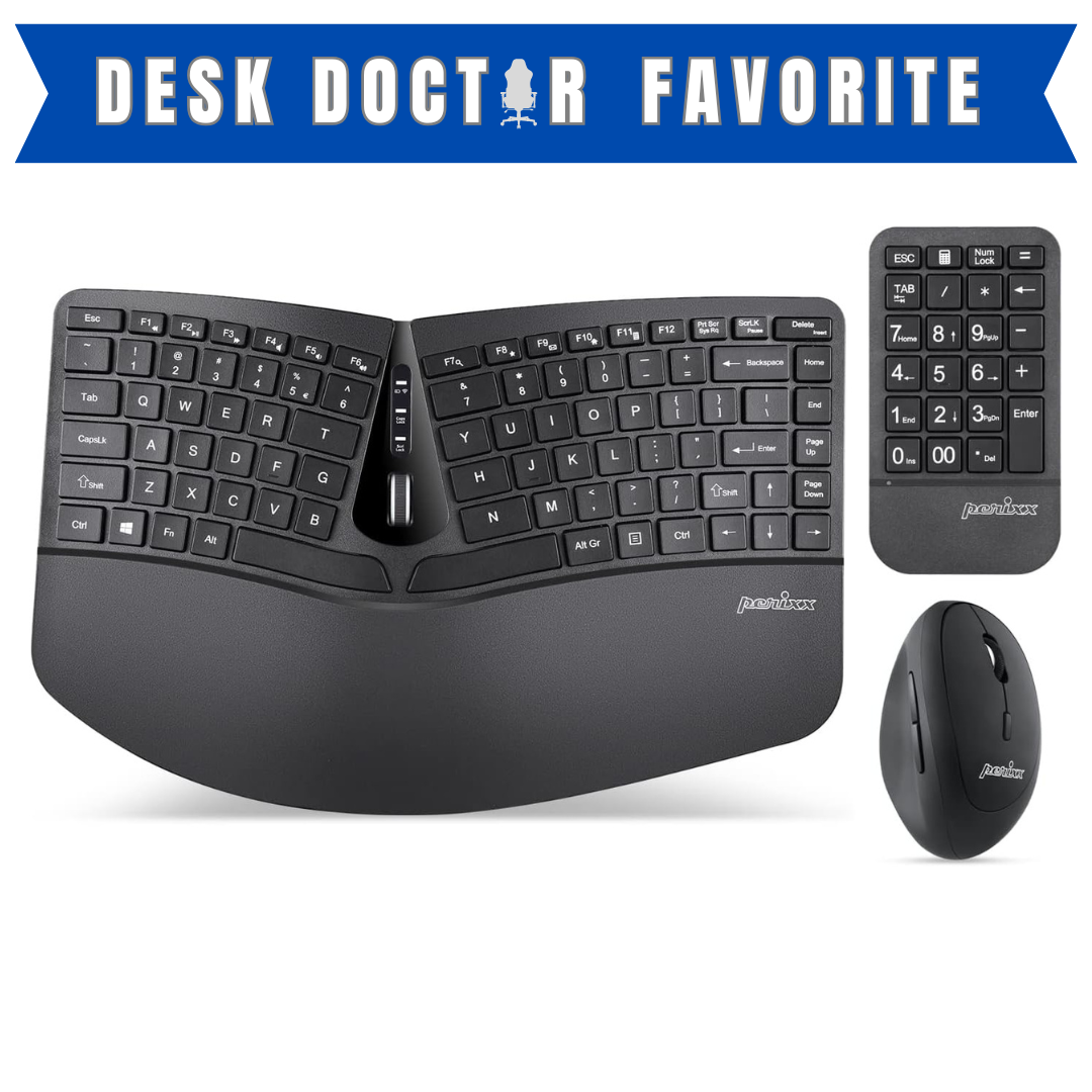 Perixx Wireless Ergonomic Keyboard, Vertical Mouse & Keypad Combo