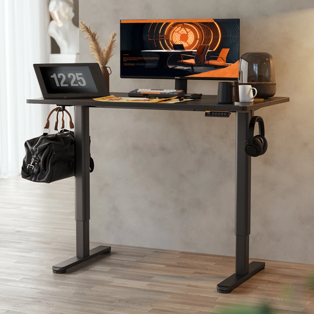 INNOVAR Electric Standing Desk - 63" x 24" Adjustable Height Sit-Stand Desk with Splice Board for Home Office (Black Frame/Black Top)