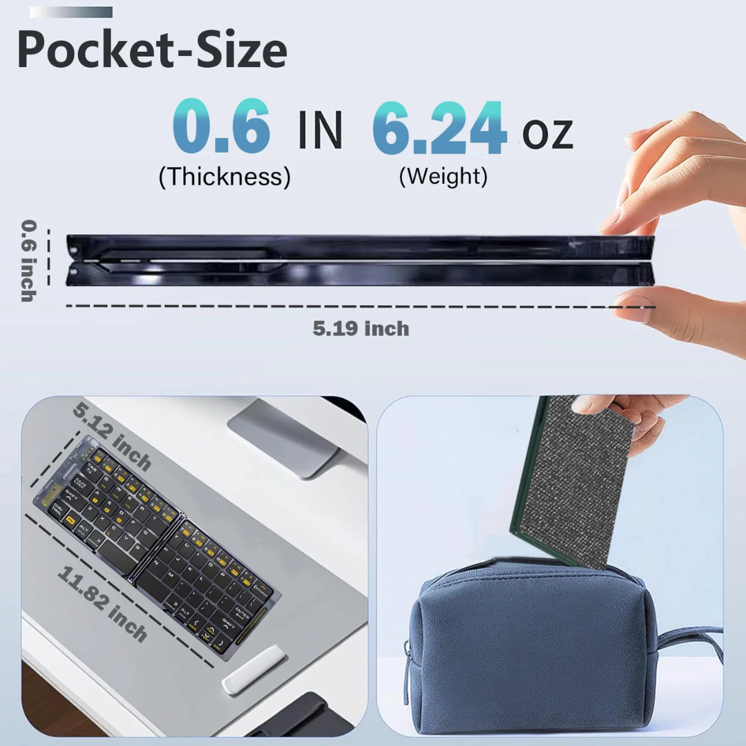 RONY Foldable Bluetooth keyboard: Rechargable Wireless Bluetooth Keyboard Portable Travel Keyboard for Phone Laptop Mac Desktop