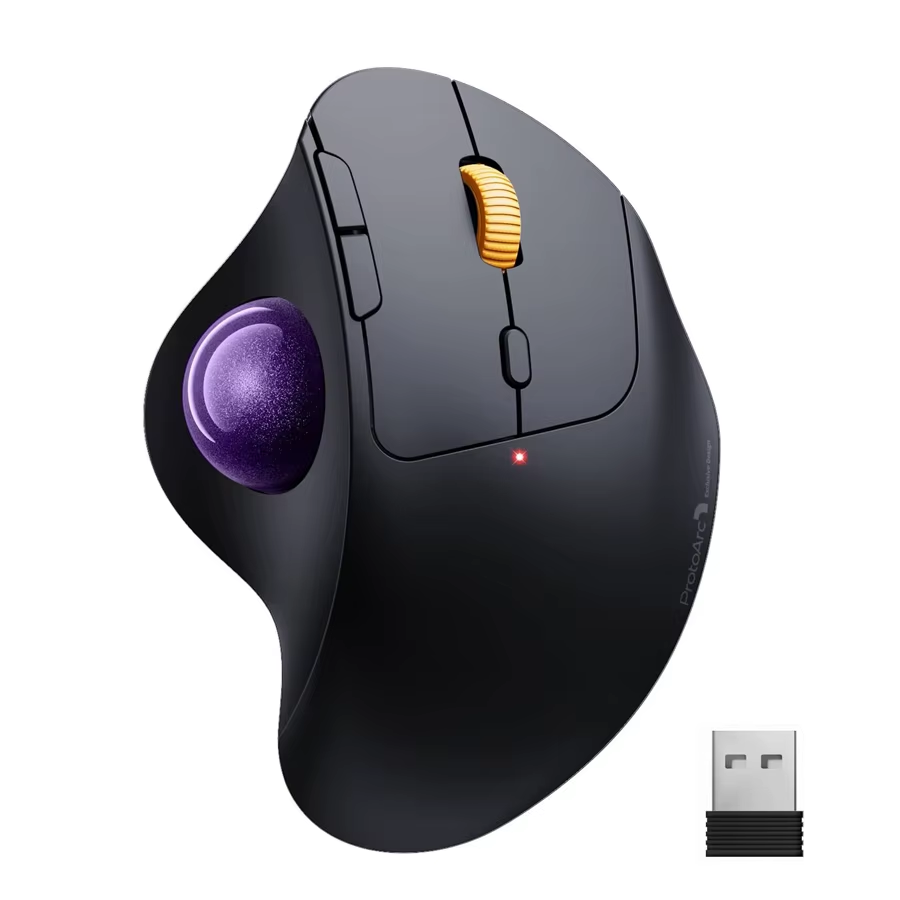 Protoarc Wireless Trackball Mouse 2.4G Ergonomic Rollerball Mouse Rechargeable Bluetooth Computer Mice 3 Device Connection