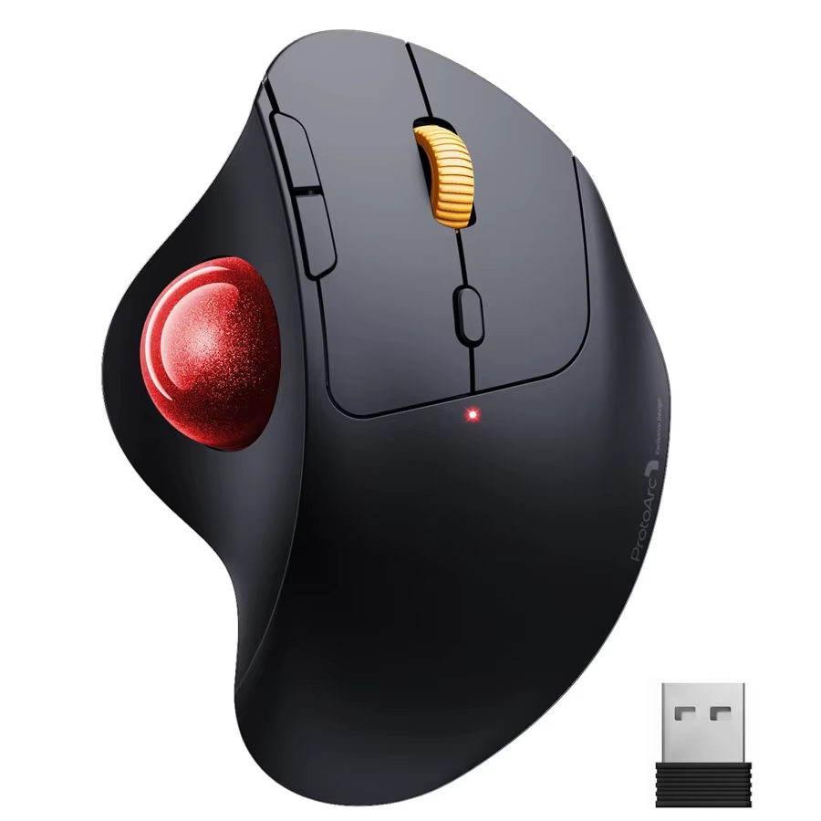 Protoarc Wireless Trackball Mouse 2.4G Ergonomic Rollerball Mouse Rechargeable Bluetooth Computer Mice 3 Device Connection