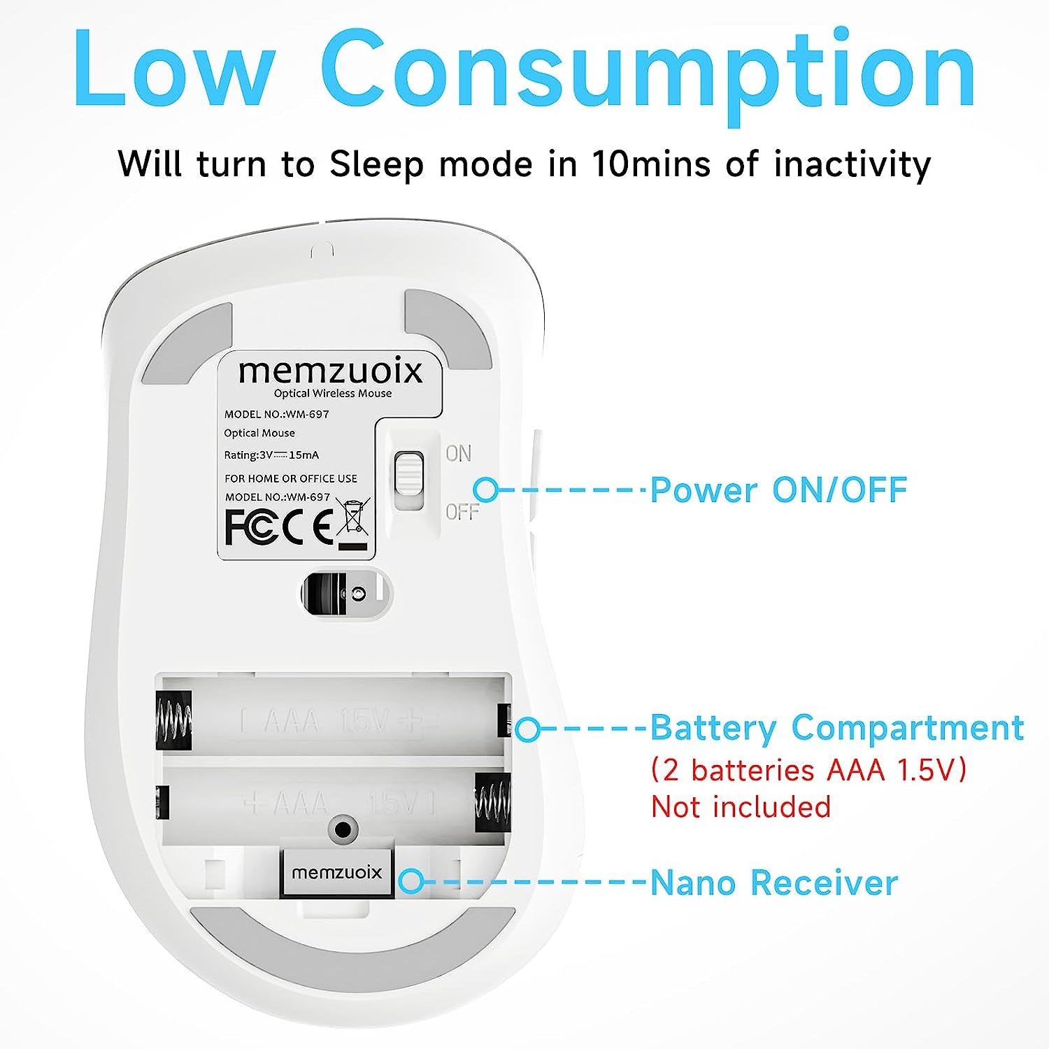 2.4G Wireless Mouse, 1400 DPI Computer Mice with USB Receiver, Portable Wireless USB Mouse Battery Powered Cordless Mice for Laptop, PC, Desktop, 5 Buttons (White)