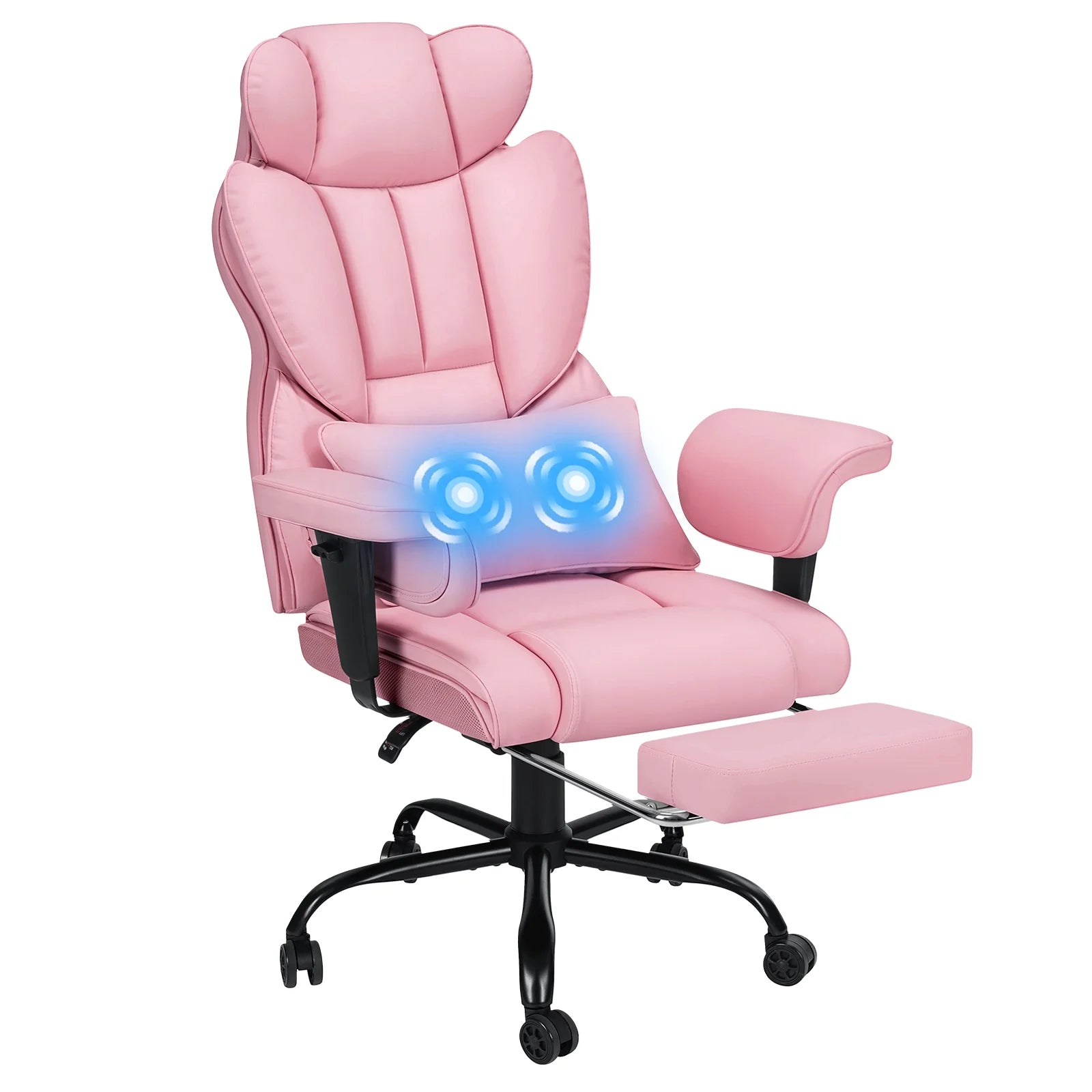 Big and Tall Office Chair 450Lbs, Executive Computer Desk Chair with Massage Ergonomic Leather Chair with Footrest Reclining Desk Office Chair with Lumbar Support for Home Office