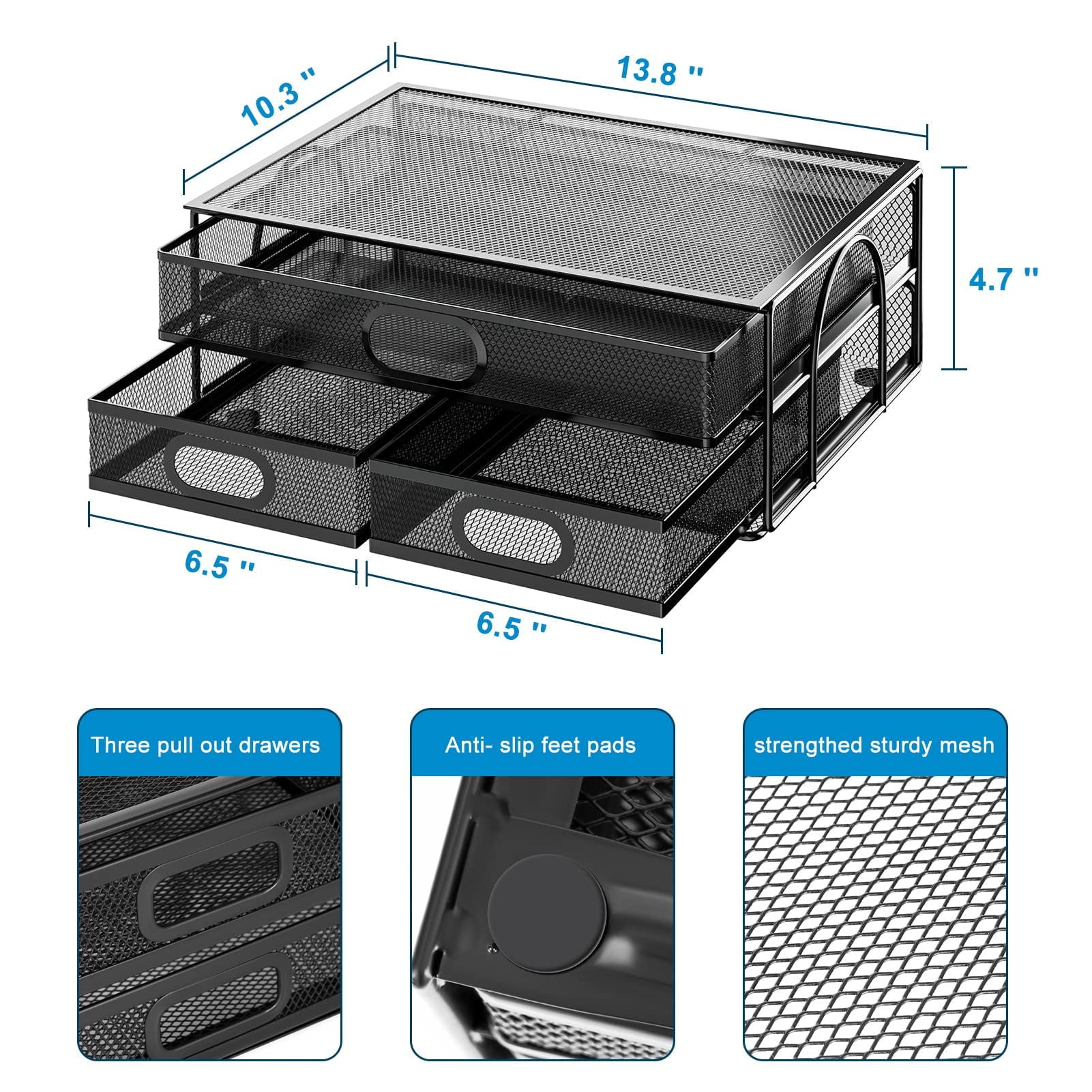Monitor Stand with Drawer, Monitor Stand, Metal Mesh Desk Organizer with Three Pull Out Storage Drawers