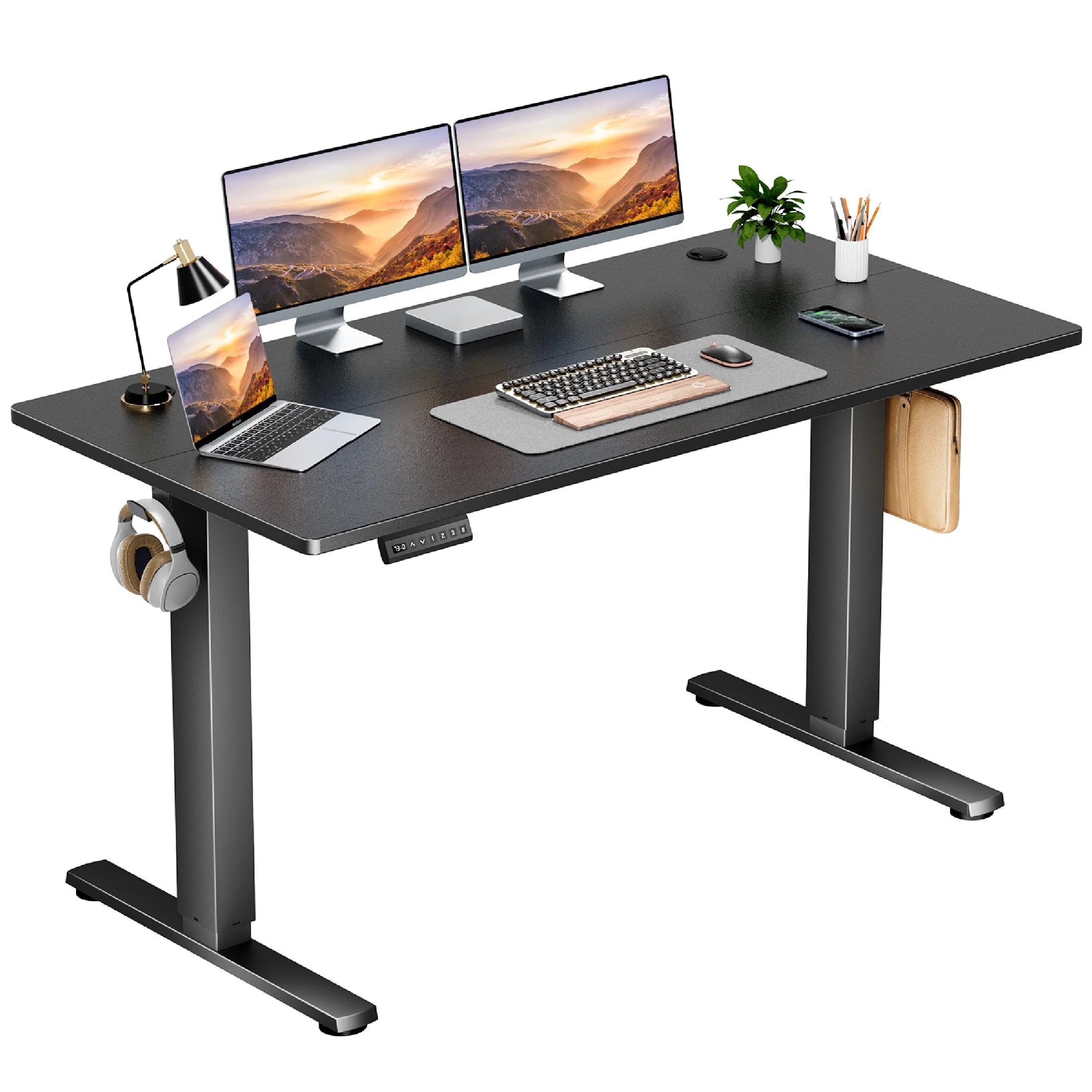 55X24 Inch Electric Standing Desk, Ergonomic Rising Modern Lift Motorized Gaming Desktop Workstation for Work Home Office, Height Adjustable, Black