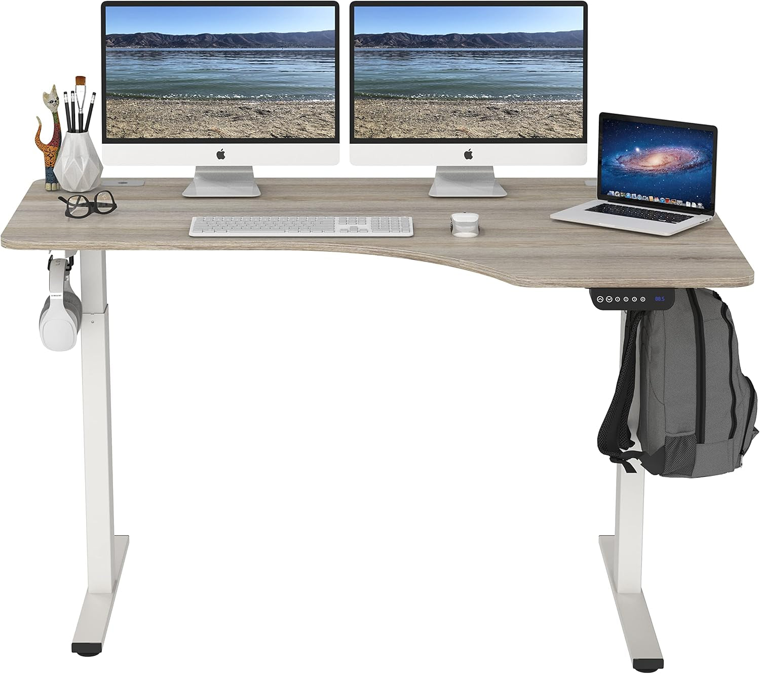 55-Inch Large Electric Height Adjustable L-Shaped Standing Desk with Right Facing Corner, Oak