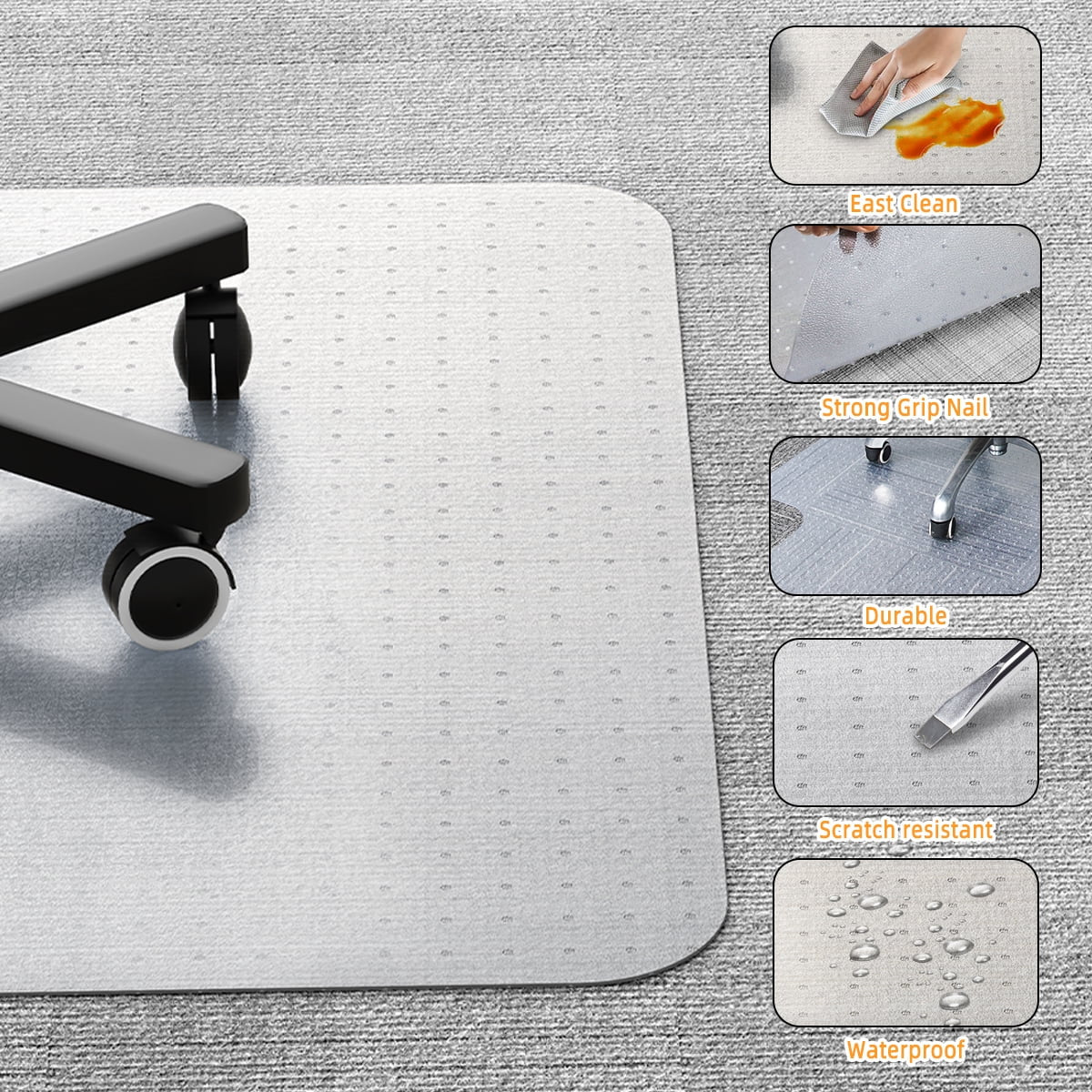 Office Chair Mat for Carpets, 46” X 60” Carpet Chair Mat, Slip Resistant Heavy Duty Carpet Protector for Work, Home, Gaming,With Studs