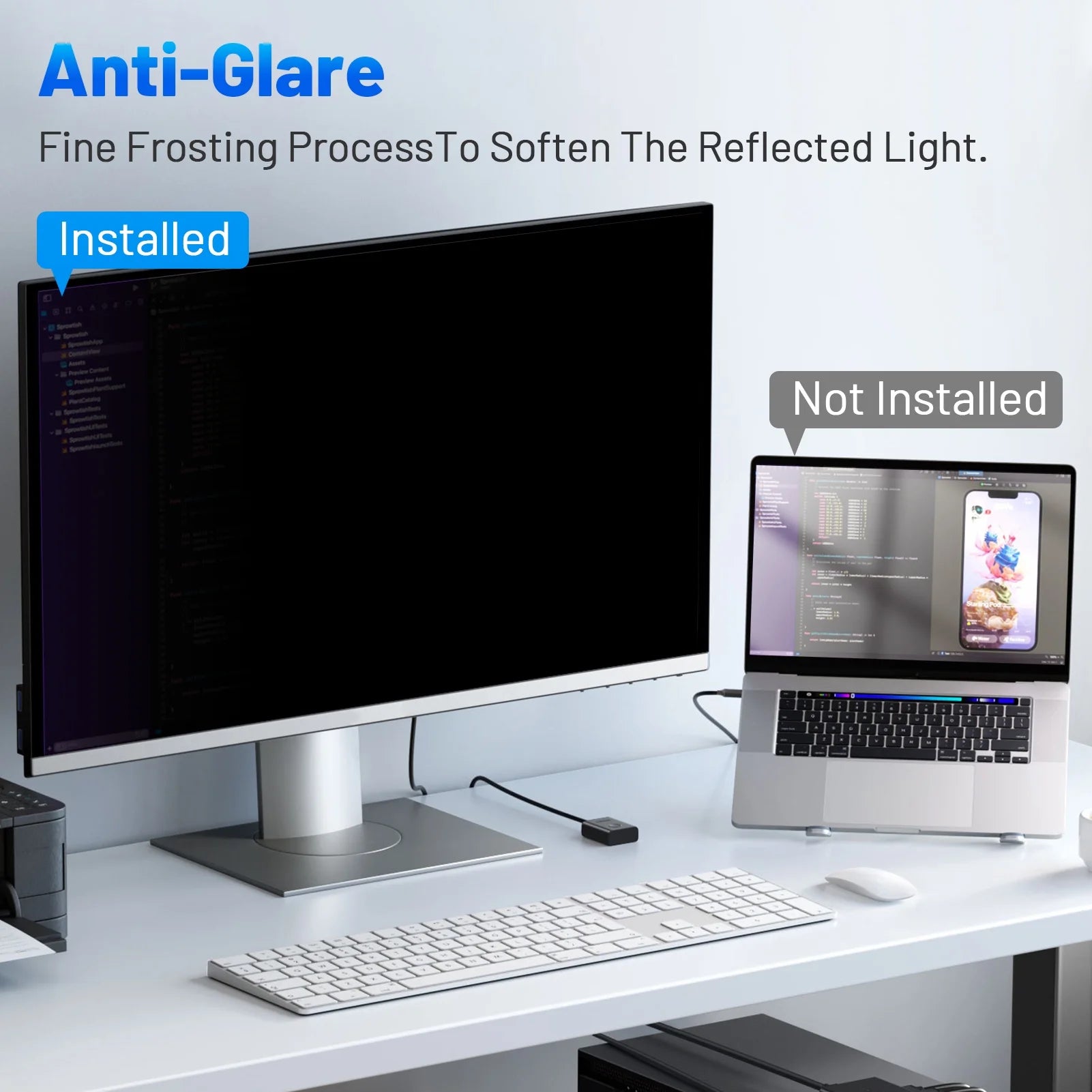 32 Inch Computer Privacy Screen Filter for 16:9 Widescreen Monitor, Removable Eye Protection anti Glare Blue Light Filter Privacy Shield, Anti-Scratch Desktop PC Monitor Screen Protector Film