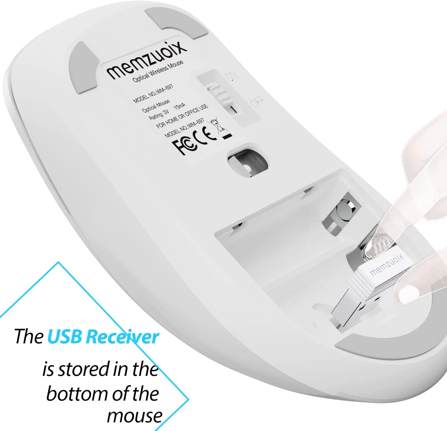 2.4G Wireless Mouse, 1400 DPI Computer Mice with USB Receiver, Portable Wireless USB Mouse Battery Powered Cordless Mice for Laptop, PC, Desktop, 5 Buttons (White)