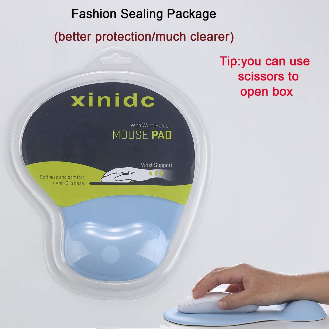 Ergonomic Computer Mouse Pad with Wrist Rest Support, Pain Relief Mouse Pad with Non-Slip PU Base for Home Office Working Studying (Blue)