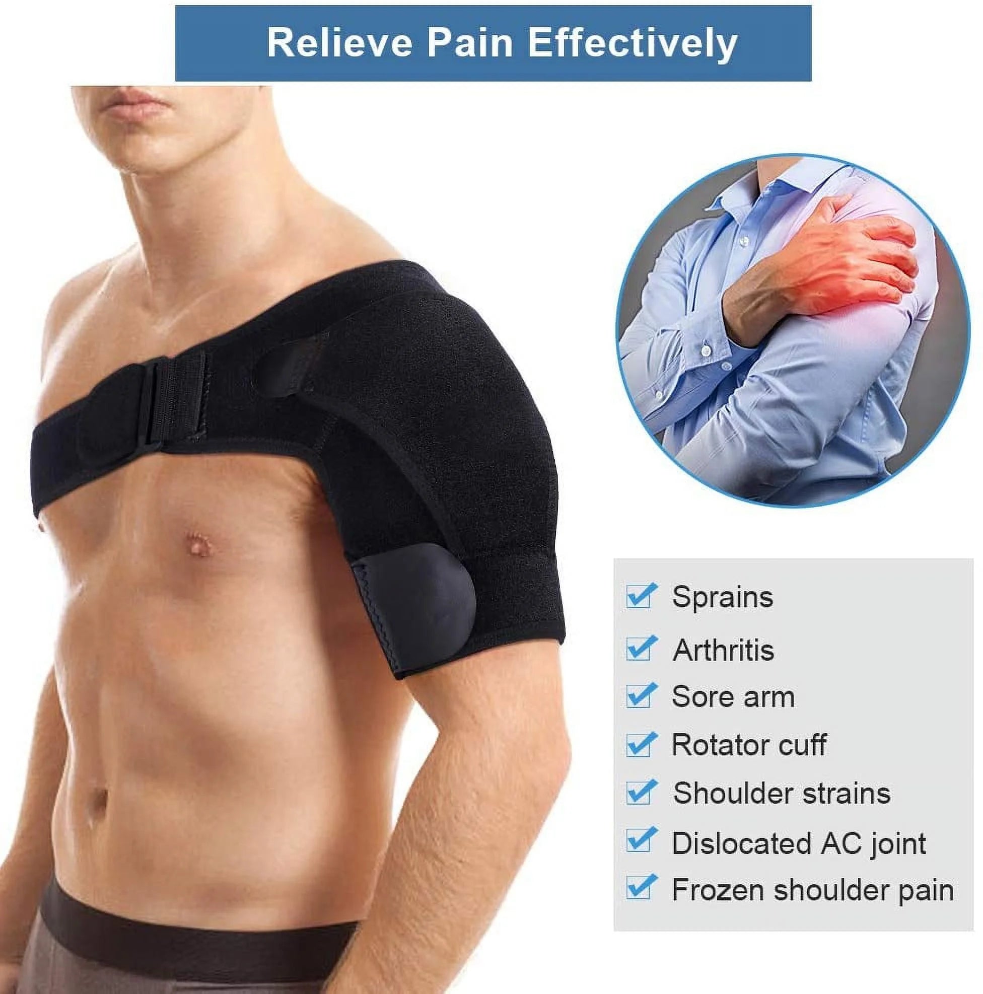 Shoulder Brace for Torn Rotator Cuff, AC Joint Pain Relief - Arm Immobilizer Wrap,Recovery Shoulder Brace, Ice Pack Pocket, Stability Strap, Recovery Shoulder Brace, Ice Pack Pocket, Stability Strap