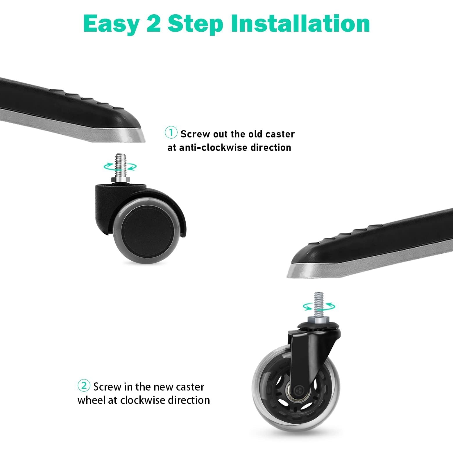 Hirate 5 Pack Office Chair Casters Wheel with 5/16"-18UNC Threaded Stem, 3" S...