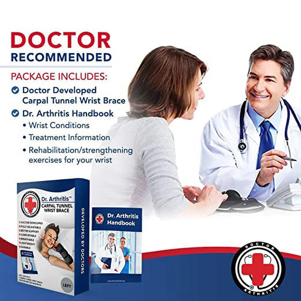 Wrist Wrap – Doctor-Developed Adjustable Support with FDA Device & Handbook (Left Hand)