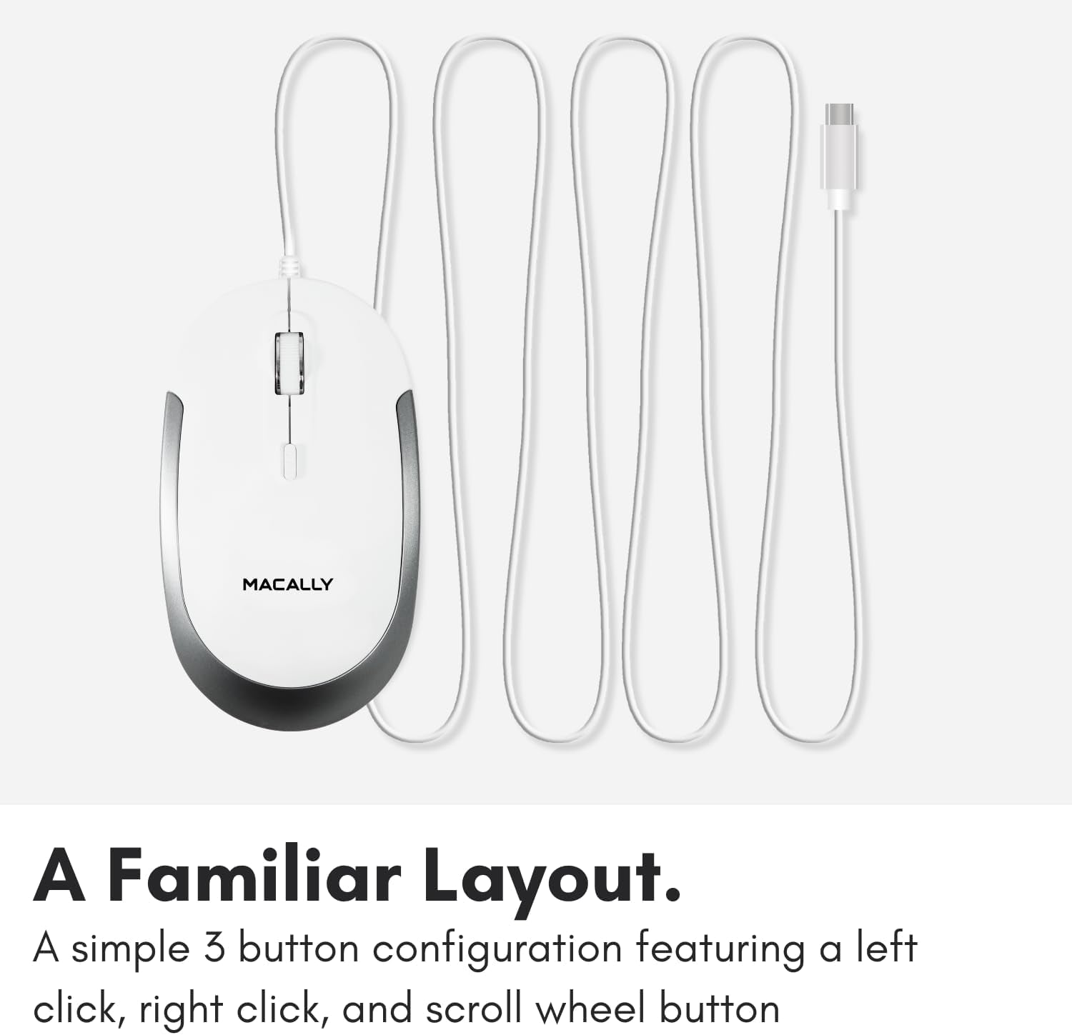 Wired USB C Mouse for Mac & Windows - 3 Button & Scroll Wheel USB Type C Mouse - Comfortable Ambidextrous Design - Compact Wired Mouse with Optical Sensor & DPI Switch 800/1200/1600/2400