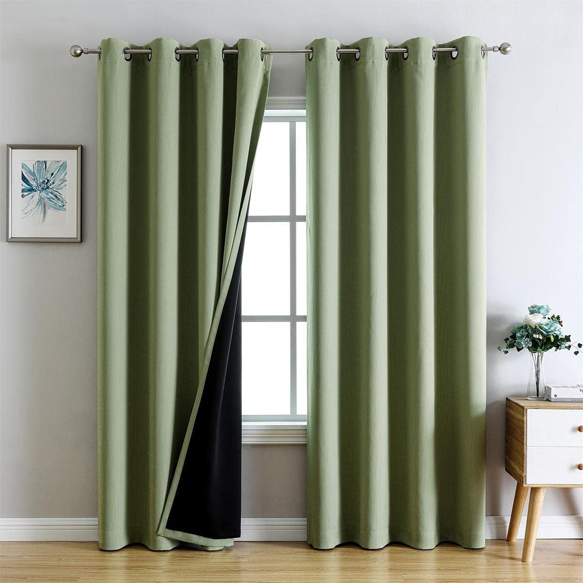 100% Blackout Curtains for Bedroom & Living Room - 84 Inch Sage Green Grommet Curtains, Room Darkening, Thermal Lined, Light Blocking, Noise Reducing, 2 Panels