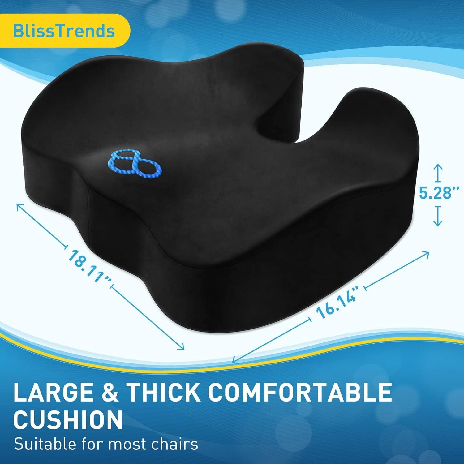 4.76" Thick Memory Foam Seat Cushion, Office Chair Car Seat Tailbone Pain Relief
