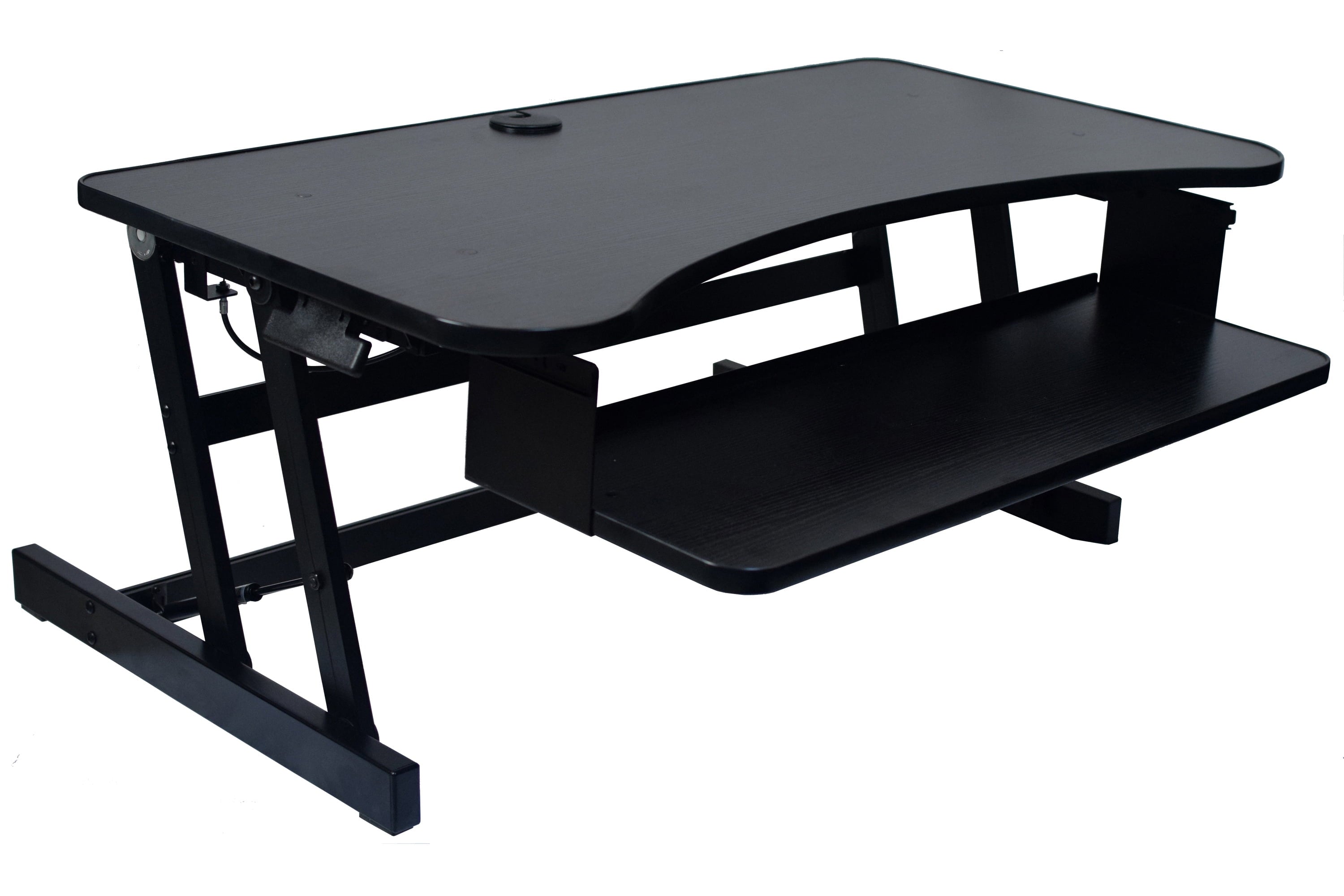 37.5" Deluxe Height Adjustable Standing Desk Converter with Dual Monitor Mount BUNDLE | Quick Sit Stand up Computer Workstation Riser | Large Retractable Keyboard Tray | Black (R DADRB-DM2)
