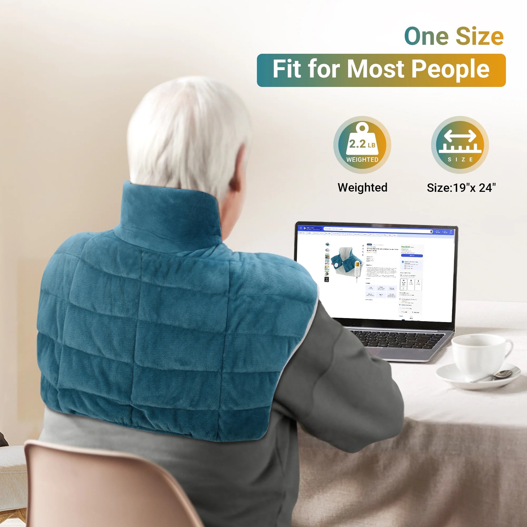 Weighted Heating Pad for Neck and Shoulders, FSA HSA Eligible, 19"X 24", Blue