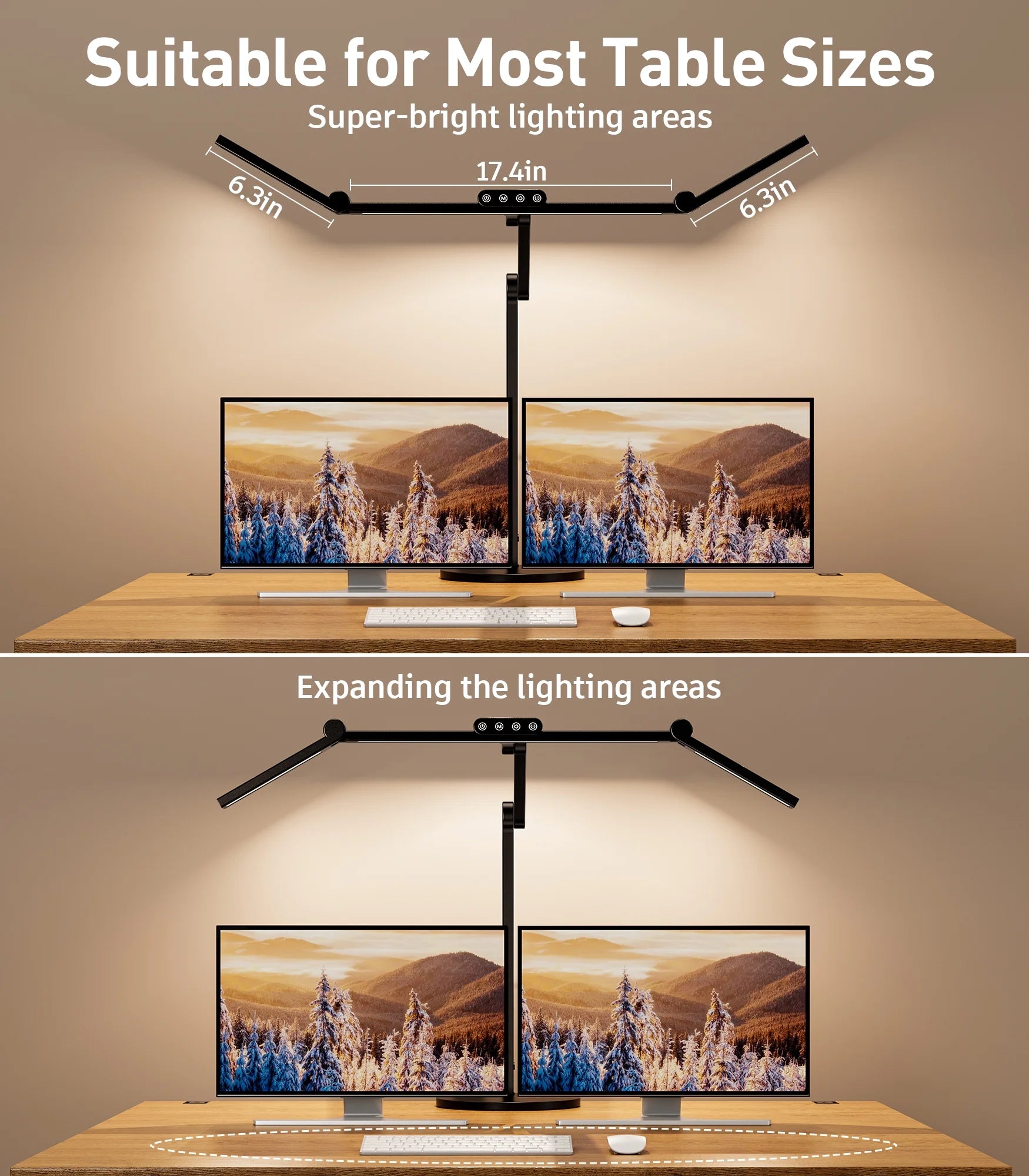 LED Desk Lamp with Base, 270°-360° Angle-Adjustable 3-Light Bars Architect Office Desk Lamp , 24W Desk Lights for Home Office, Eye Care Auto Stepless Dimming Desk Light, 7×5 Lighting Modes