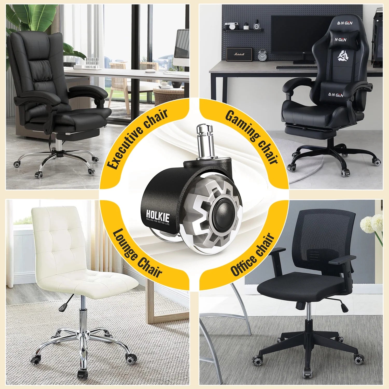 Office Chair Wheels Replacement Casters,5Pack 2Inch Heavy Duty Rubber Smooth & Quiet Rolling Casters Wheels,Gray