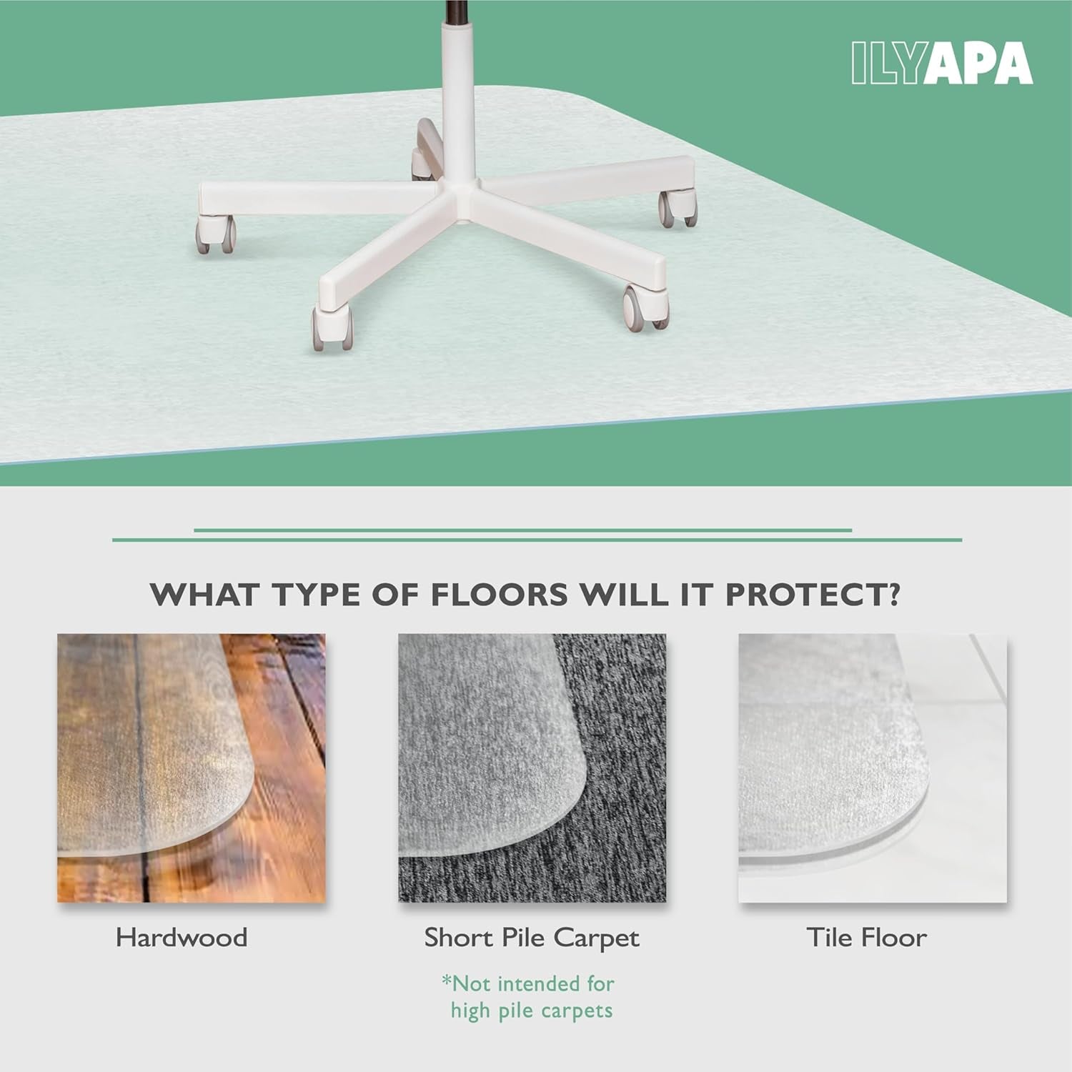 Office Chair Mat for Hardwood Floor, 47"X 59"- PVC under Desk Mat for Computer Chairs on Harwood, Tile and Carpet Floor - Plastic Protector