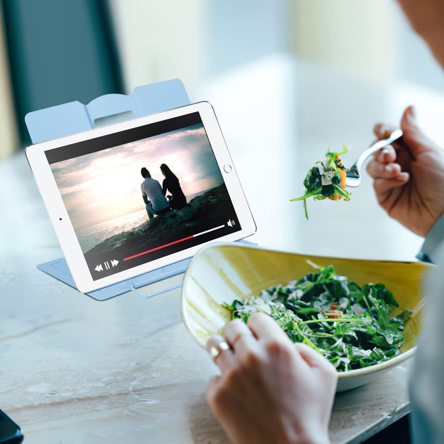 Desk Book Stand Metal Reading Rest Book Holder Adjustable Cookbook Documents Holder Bookstands for Recipes Textbook Music Books Christmas Gift for Age 3,4,5,6,7,8,9,10+ Boys Girls (Light Blue)