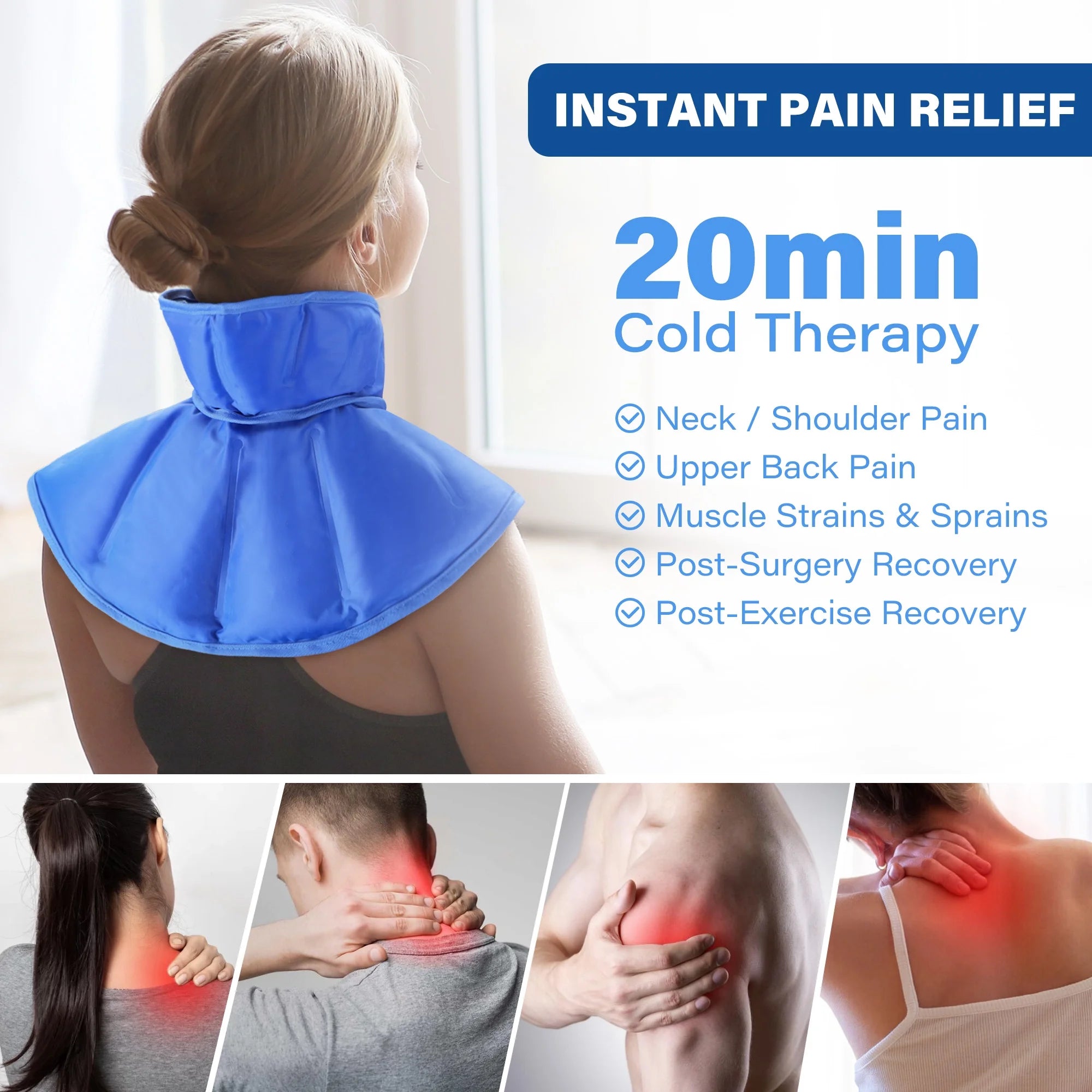 Ice Pack for Neck Shoulder, Reusable Cold Compress Therapy for Injuries, Swelling, Strains