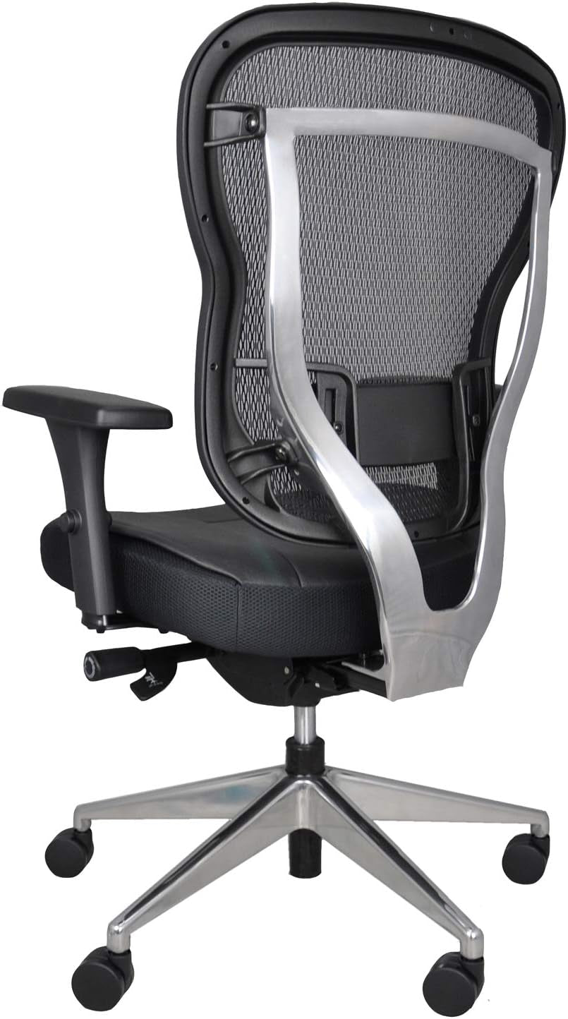 Aloria Series Office Chair Ergonomic Executive Computer Chair, Genuine Leather Seat Cushion, Mesh Back, Adjustable Lumbar Support Swivel and Tilt High-Back (Black)