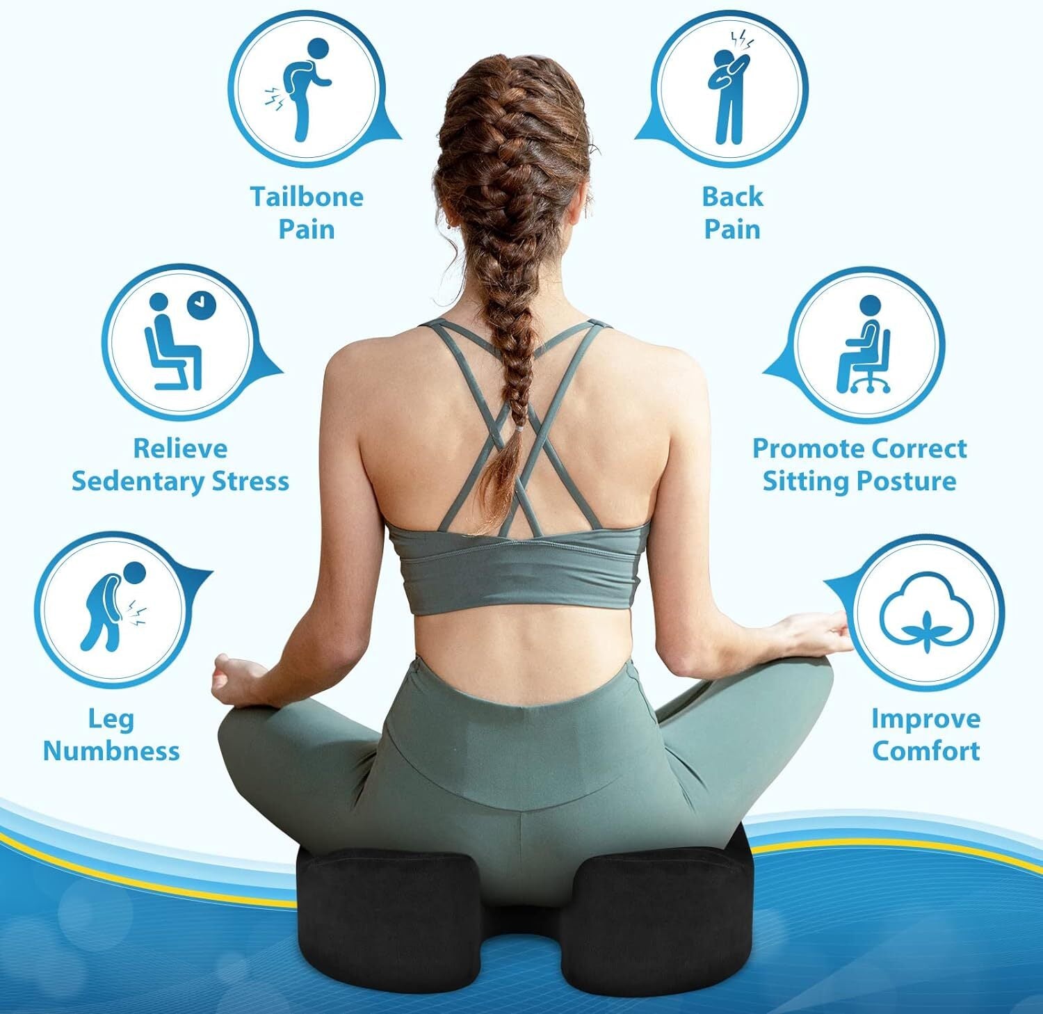 4.76" Thick Memory Foam Seat Cushion, Office Chair Car Seat Tailbone Pain Relief