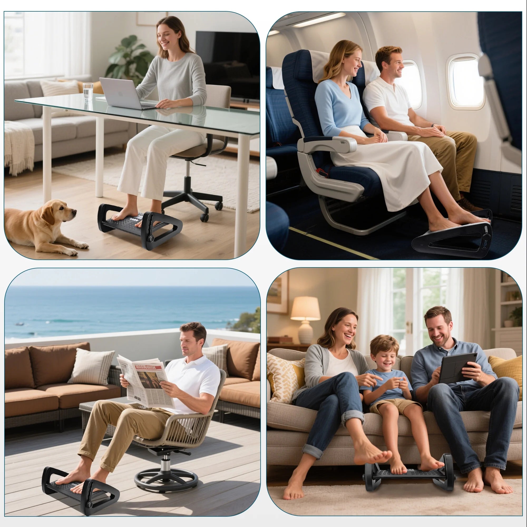 Adjustable Ergonomic Foot Rest under Desk with 6 Heights, Massage Surface & Rollers, Portable Foot Stool for Office, Home & Travel – Black