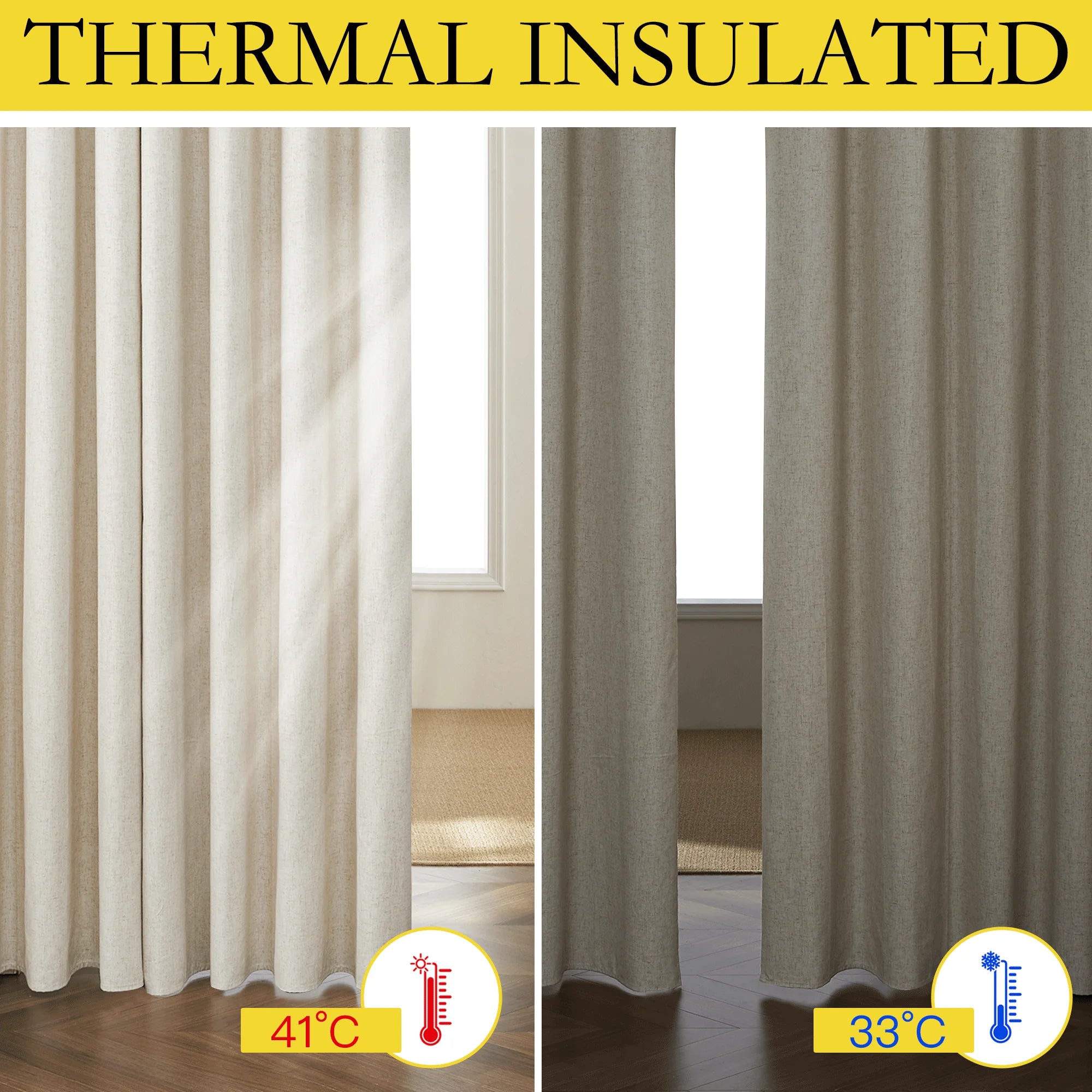 Natural Linen Blackout Curtains 102 Inches Length 2 Panels for Home Office, 52" Wide, Room Darkening Curtains Linen Textured Thermal Insulated Window Drapes for Bedroom