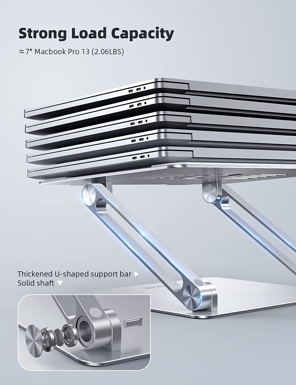 Adjustable Laptop Stand, Portable Laptop Riser, Aluminum Laptop Stand for Desk Foldable, Ergonomic Computer Notebook Stand Holder for Macbook Air Pro, Dell XPS, HP (10-17.3'') - Silver