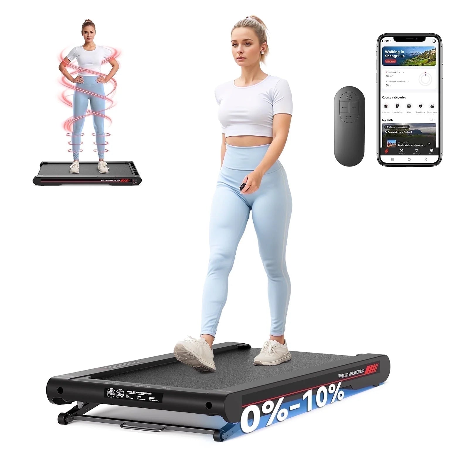 Walking Vibration Pad with Manual Incline Remote/App Comtrol,Under Desk Treadmill for Home