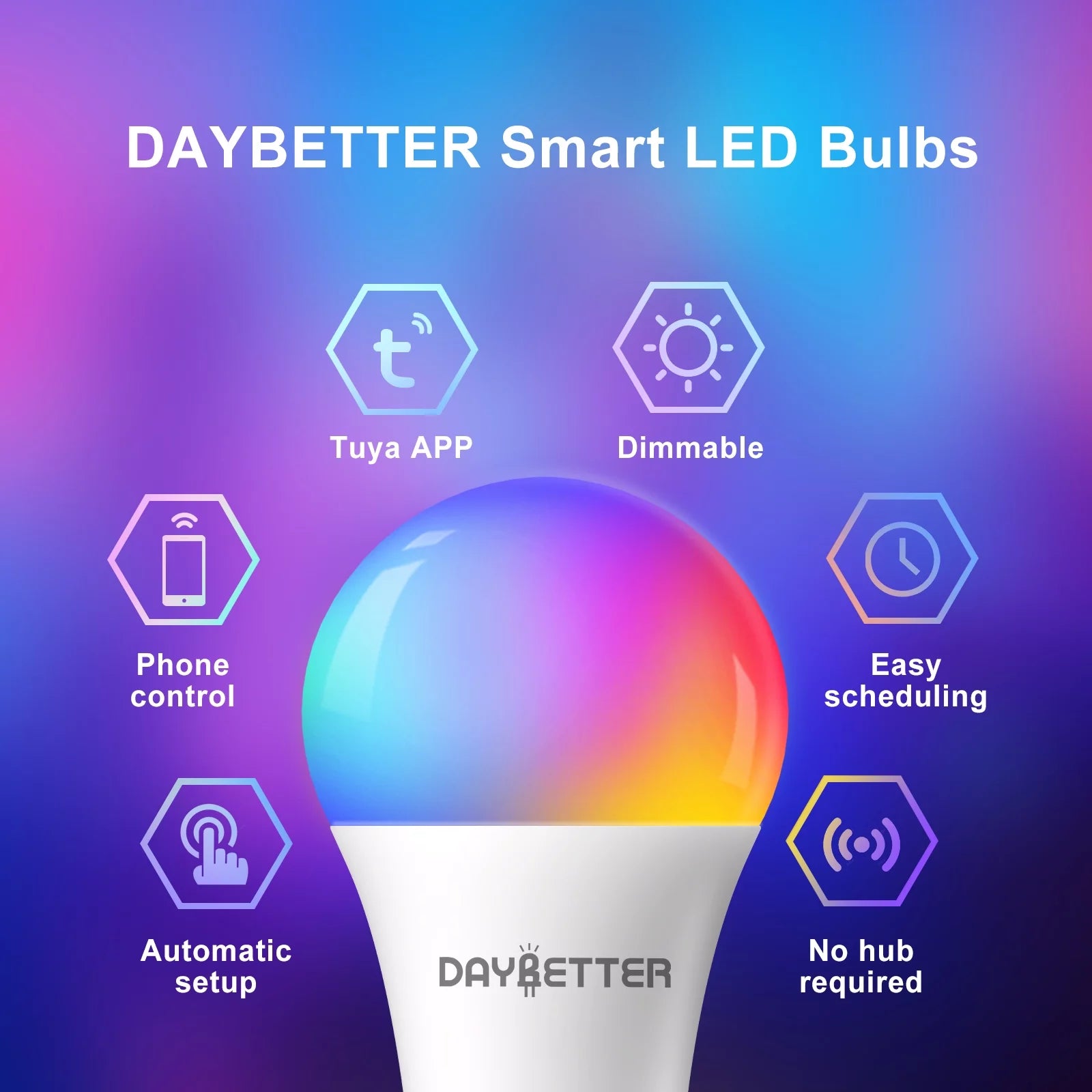 12 Pack  Wifi Smart Led Light Bulb,Dimmable RGB Color Changing Smart App Control (2.4Ghz Only), A19 E26 9W (60W Equivalent) 800 Lumen
