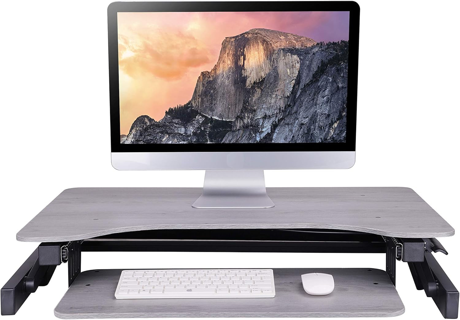 32" Height Adjustable Standing Desk Converter - Quick Sit Stand up Dual Monitor Riser - Gas Spring Assist Tabletop Computer Workstation - Large Retractable Keyboard Tray - Grey (R ADRG)